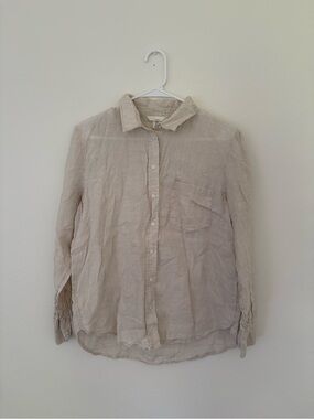 H&M Beige 100% Linen Button-Up Oversized Beach Shirt Women’s MEDIUM